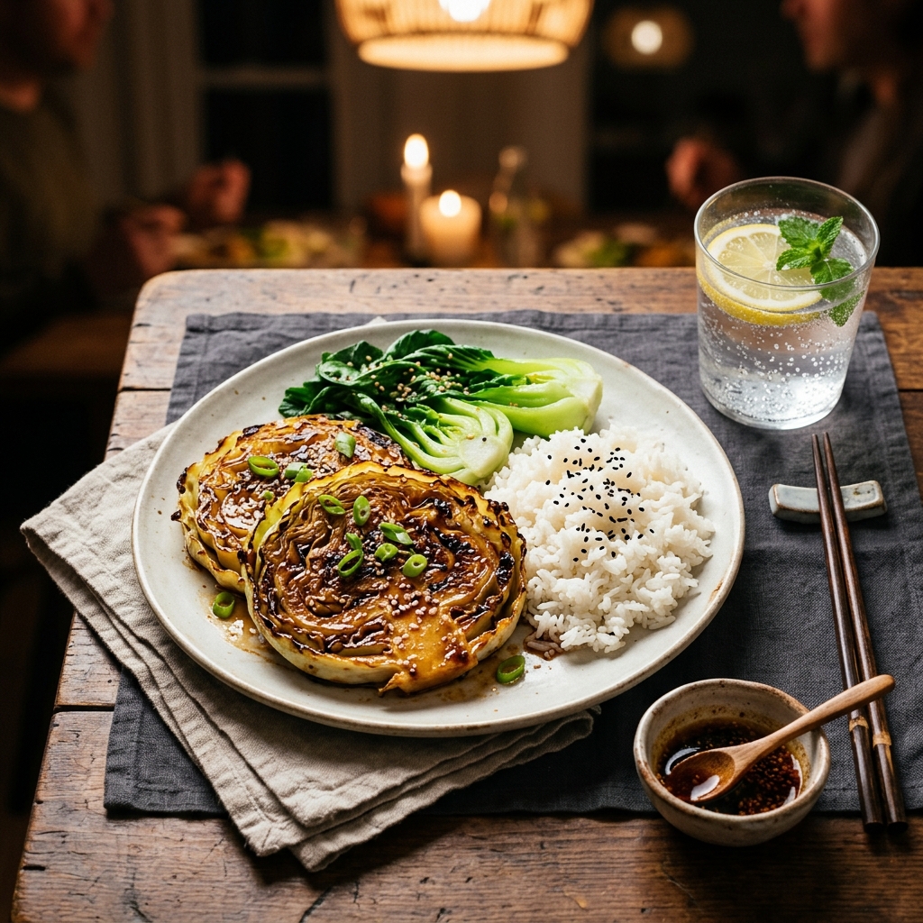Miso cabbage steaks
