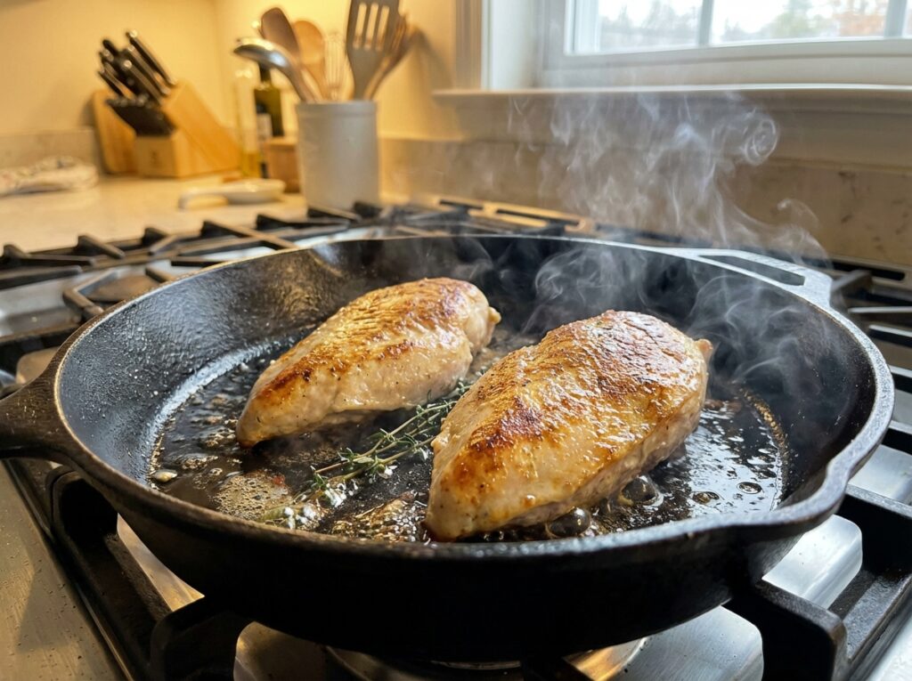 Chicken breasts sizzling 202604081942