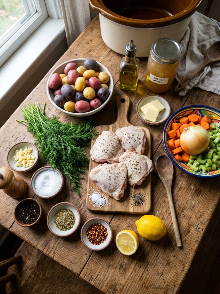 Crockpot Lemon Dill Chicken and Potatoes Recipe 13 Chicken thighs potatoes 202604251502