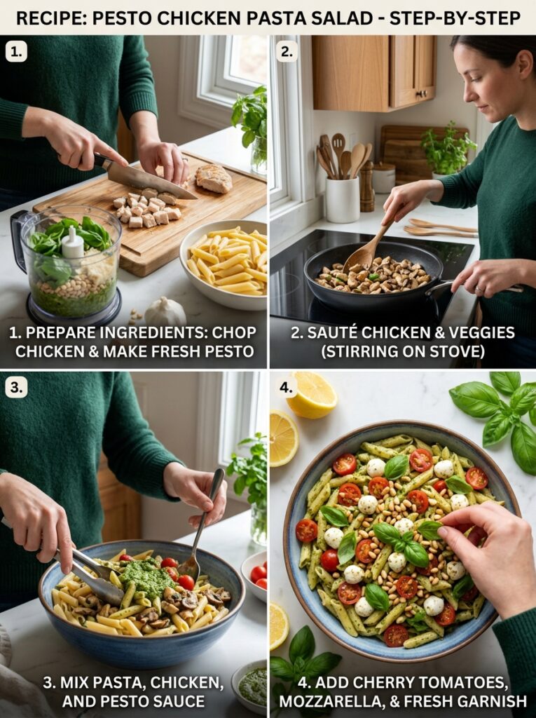 Pesto Chicken Pasta Salad 14 Cooking Pesto Chicken 202604261610