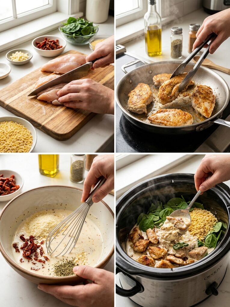 Slow Cooker Creamy Tuscan Chicken Orzo 14 Cooking creamy tuscan 202604250153