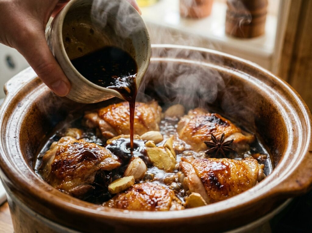 Hand pouring sauce 202604091906