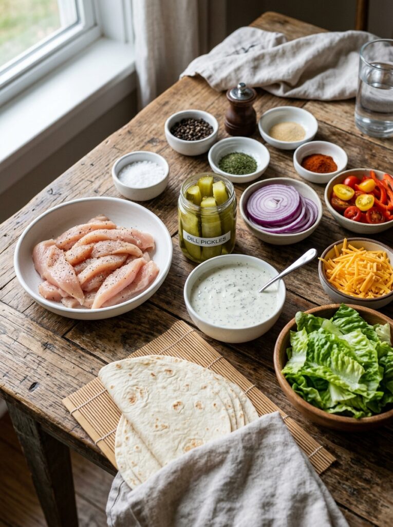 Pickle Ranch Chicken Wraps 13 Ingredients for chicken 202604250218