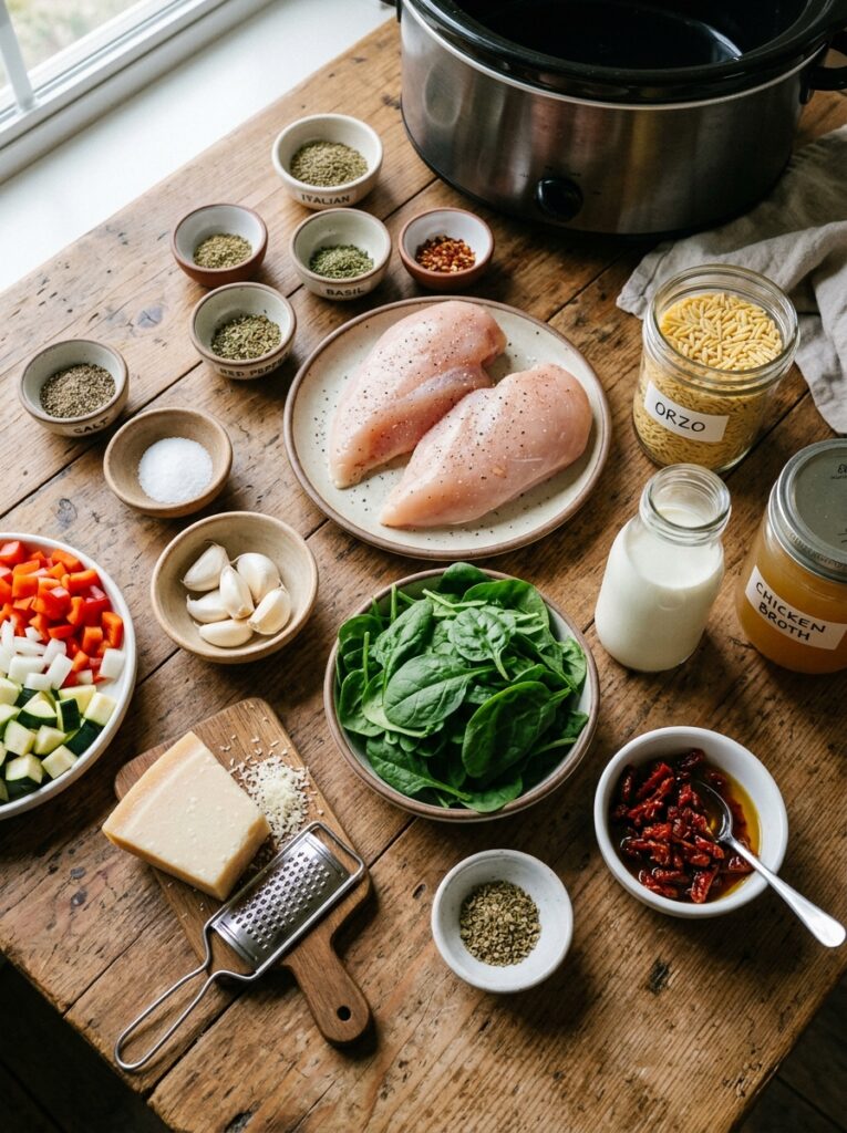 Slow Cooker Creamy Tuscan Chicken Orzo 13 Ingredients for creamy 202604250152
