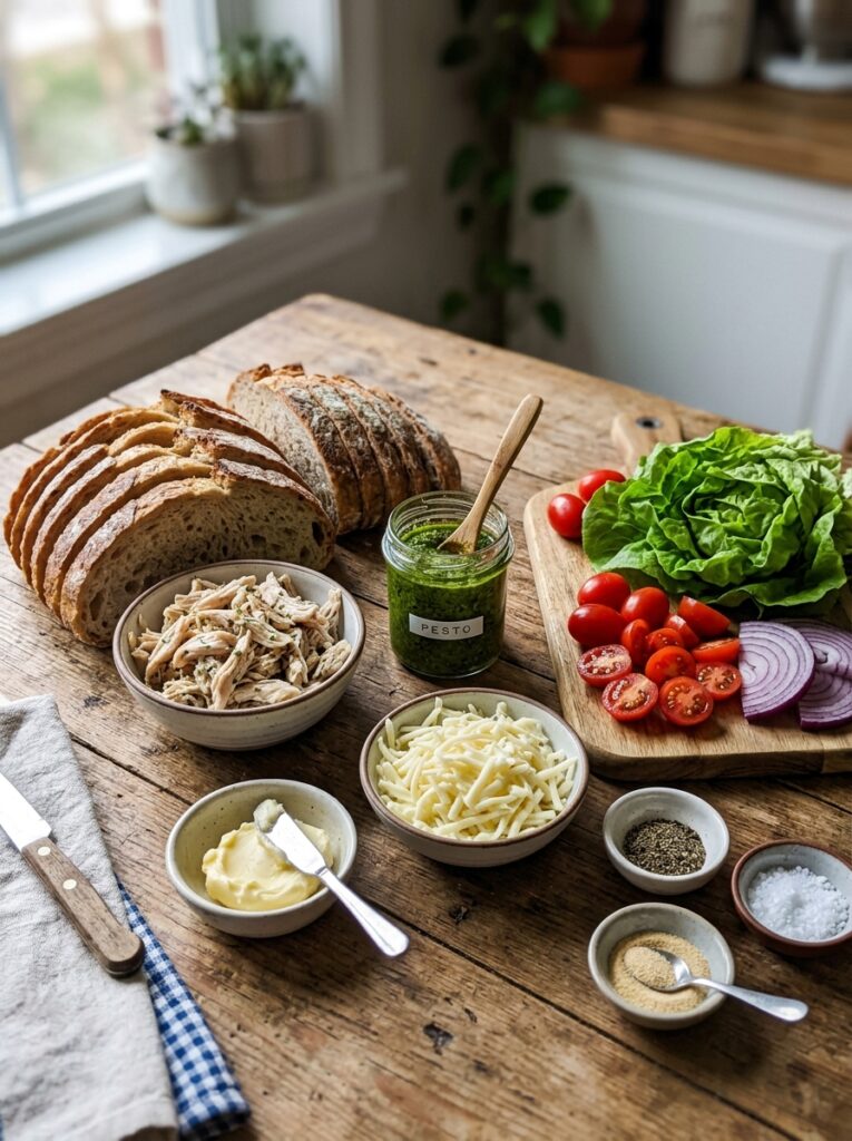 Rotisserie Chicken Pesto Grilled Cheese 13 Ingredients for grilled cheese 202605012144