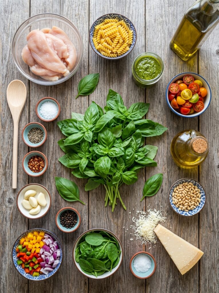 Pesto Chicken Pasta Salad 13 Ingredients for pesto 202604261610