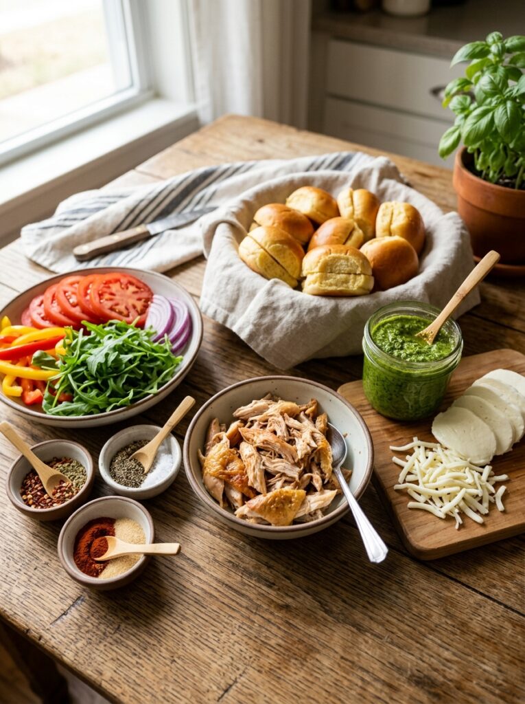 Rotisserie Chicken Pesto Sliders 13 Ingredients for rotisserie 202604232243