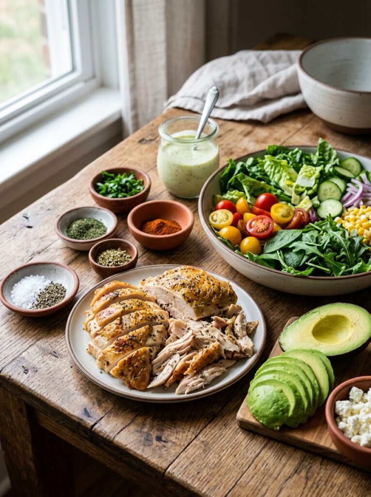 Rotisserie Chicken Avocado Ranch Salad Recipe 13 Ingredients for salad 202604251534