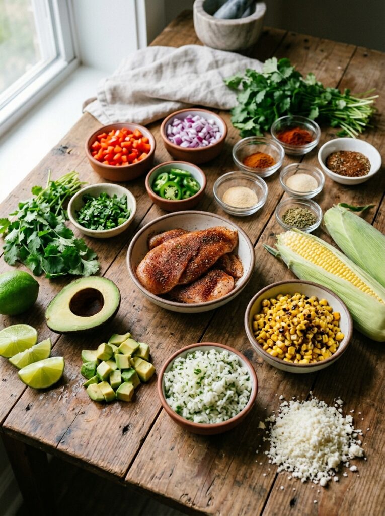 Blackened Chicken Street Corn Bowls 13 Ingredients for street corn bowls 202605012123