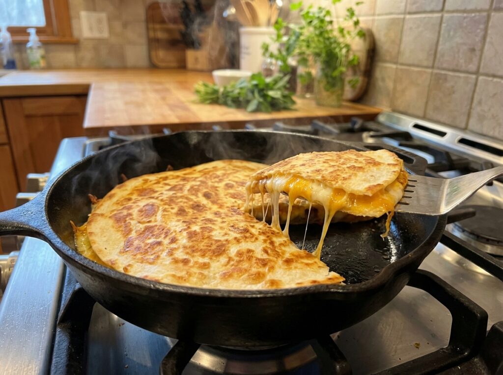 Quesadilla sizzling in 202604091819