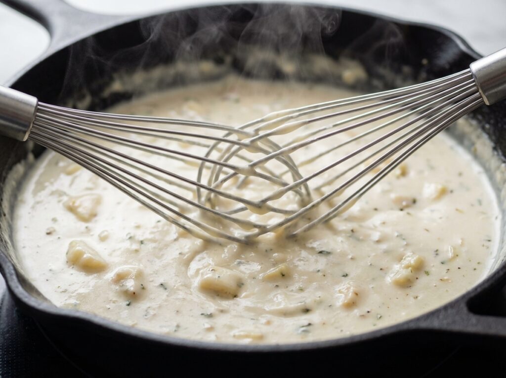 Whisk stirring garlic 202604081737