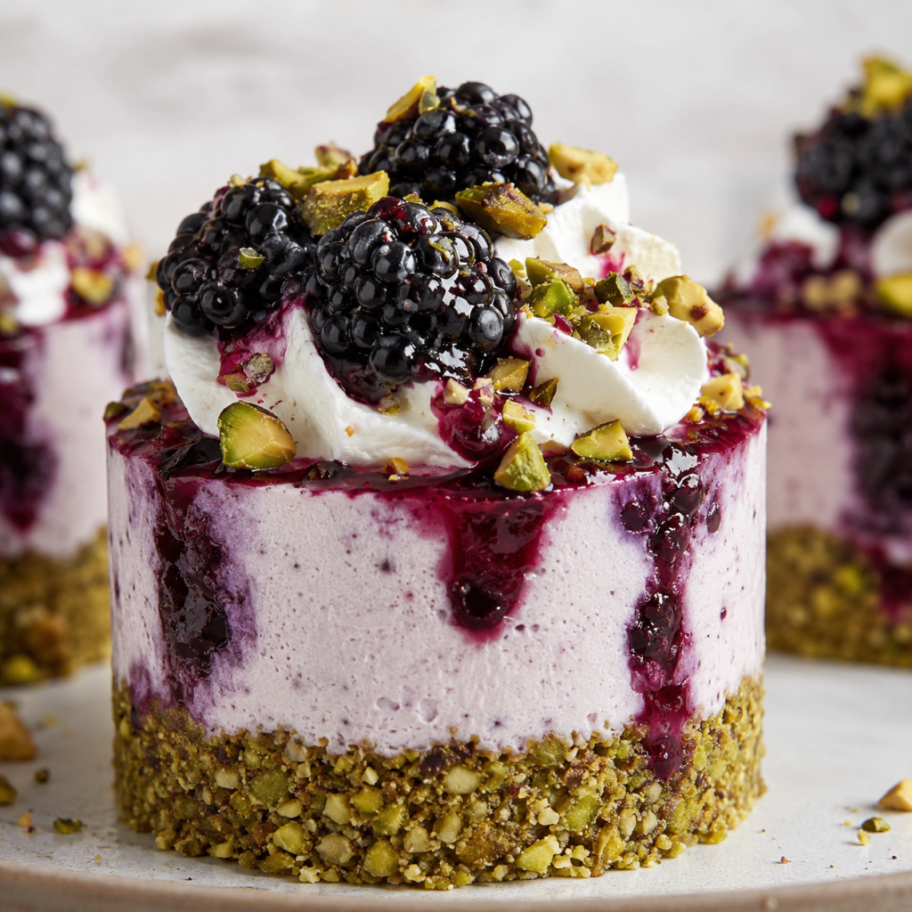 pistachio blackberry cheesecake towers recipe