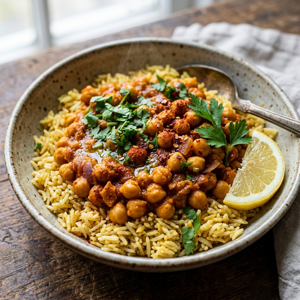 Harissa Chickpeas With Turmeric Rice recipe