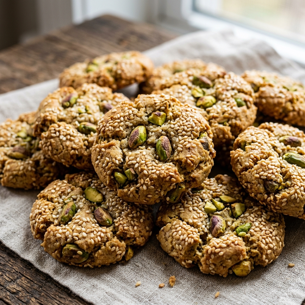 Sesame and Pistachio Butter Cookies recipe