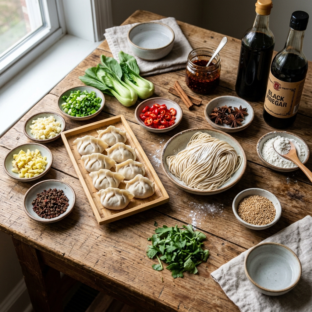 Chile Oil Dumplings With Noodles recipe