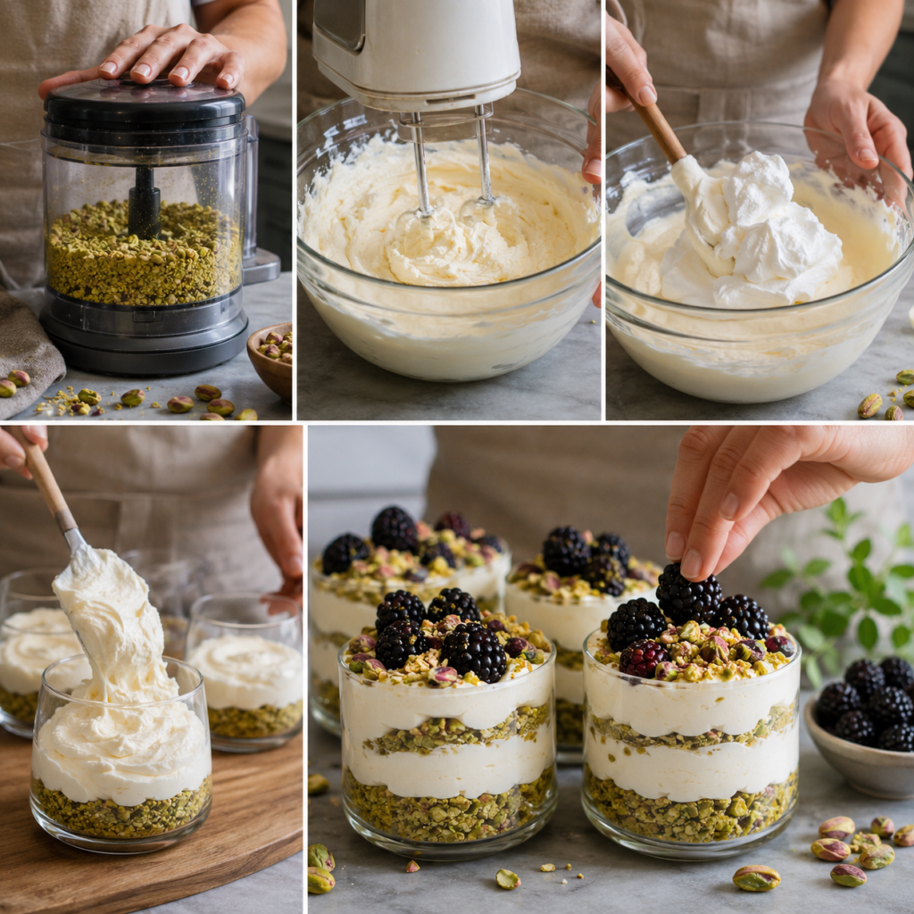 pistachio blackberry cheesecake towers recipe