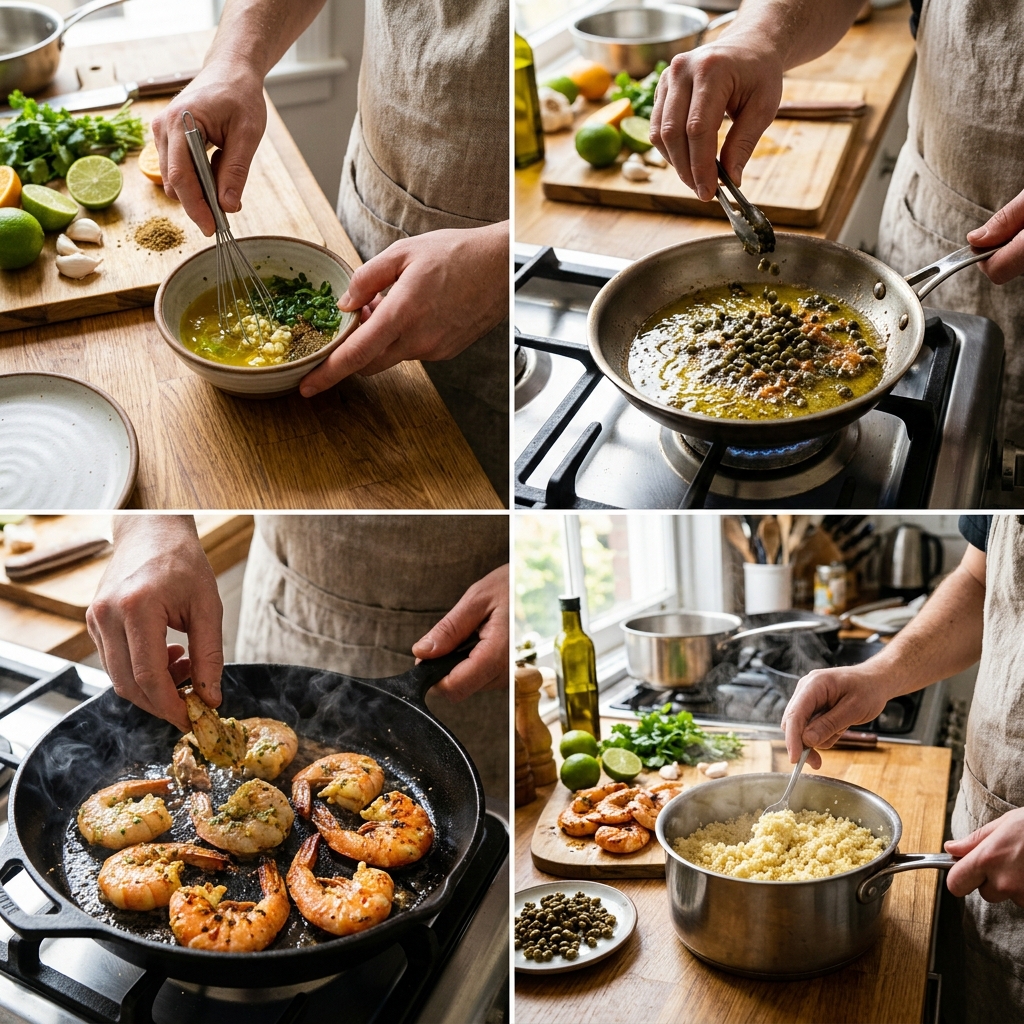 Mojo Shrimp With Couscous and Fried Capers Recipe