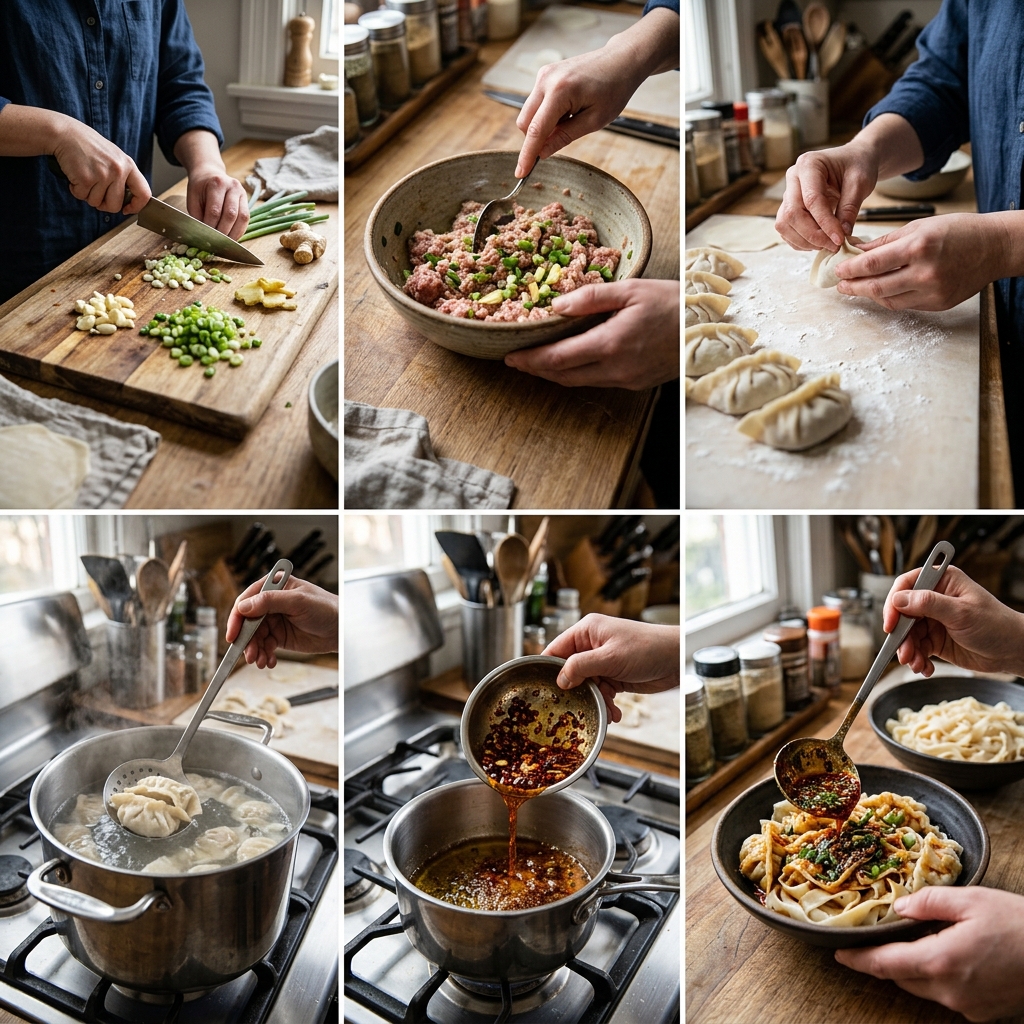 Chile Oil Dumplings With Noodles recipe