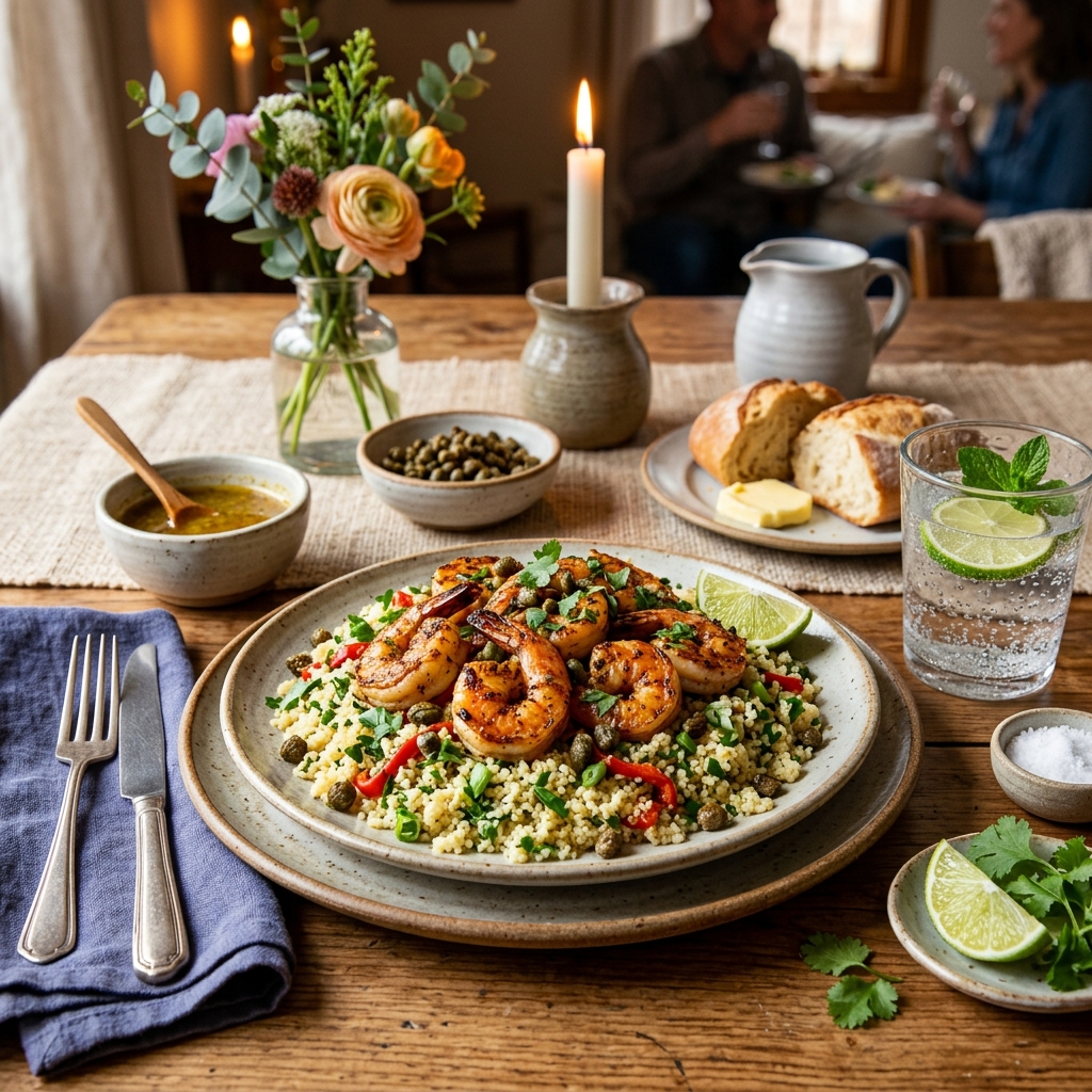 Mojo Shrimp With Couscous and Fried Capers Recipe