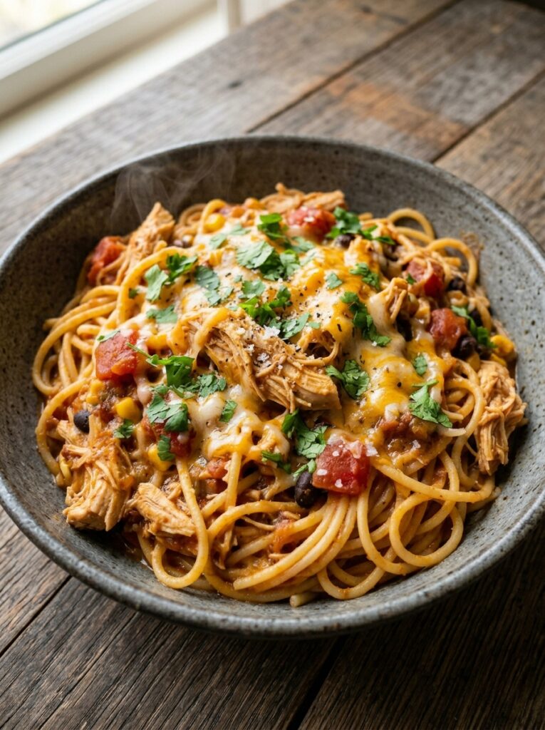 crockpot chicken taco spaghetti 12 A realistic close up recipe photo 202605231849