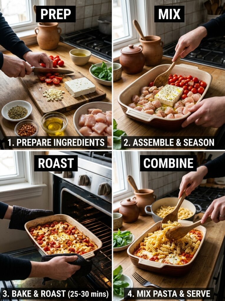 baked feta chicken pasta: A Creamy One-Pan Comfort Classic 14 Baked feta chicken pasta process 202605241615