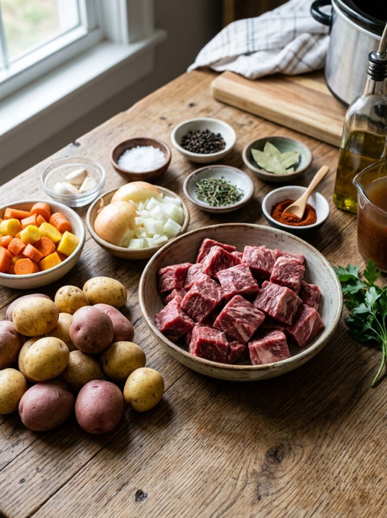 Beef stew ingredients on table 202606071926
