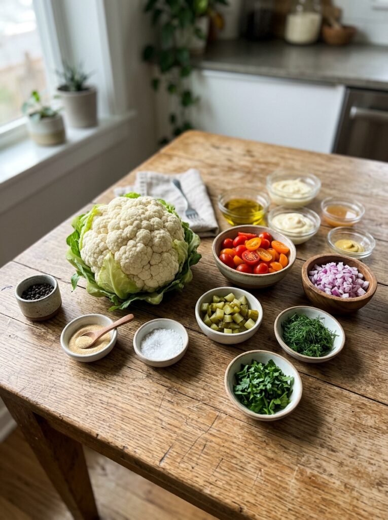 Low Carb Keto Cauliflower Faux Pasta Salad 13 Cauliflower pasta salad ingredie… 202606031851