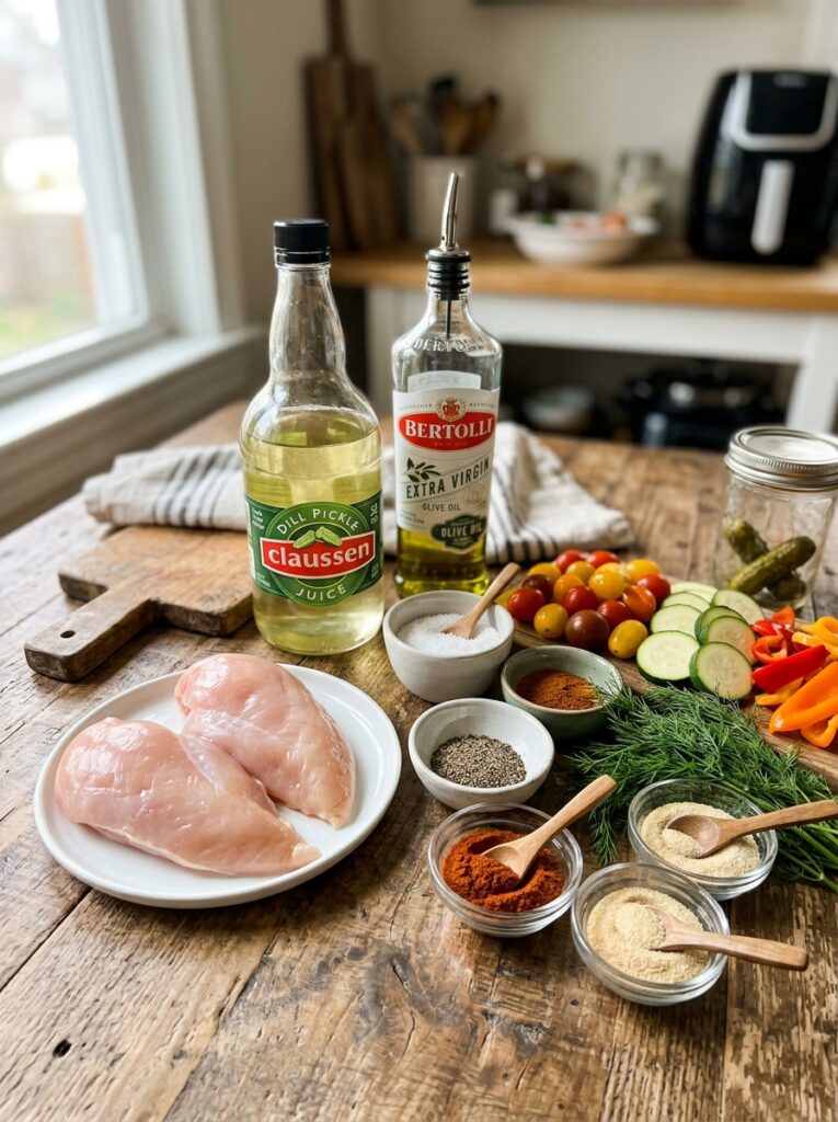 air fryer pickle brine chicken breast 13 Chicken breast ingredients on table 202605082102