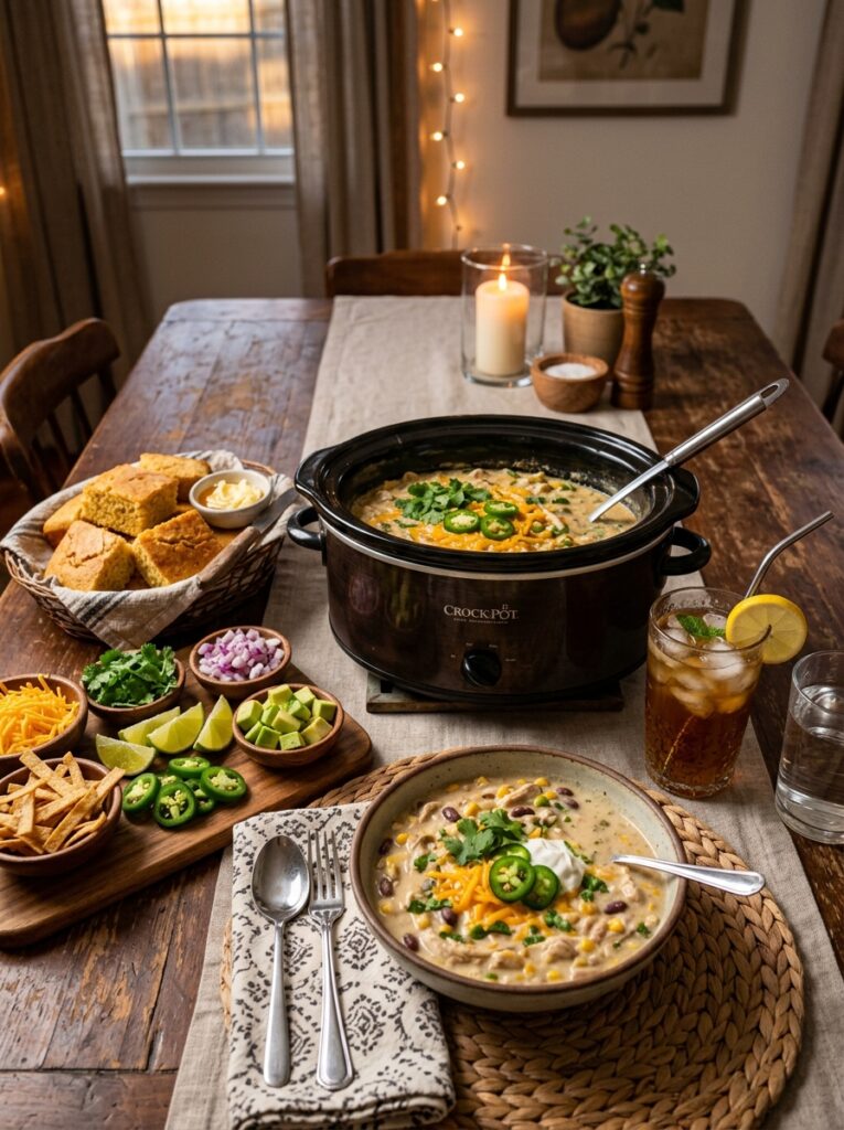 slow cooker white chicken chili 15 Chicken chili side dishes drinks 202605050011