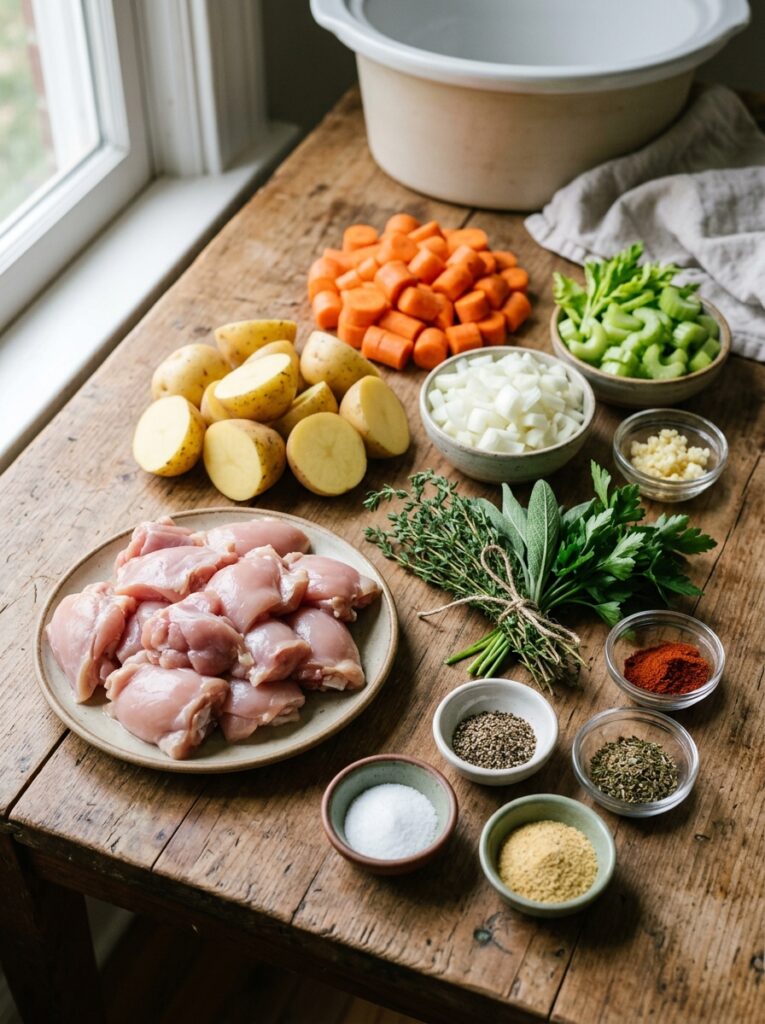 slow cooker chicken pot pie stew 2 Chicken pot pie ingredients arra… 202605052114