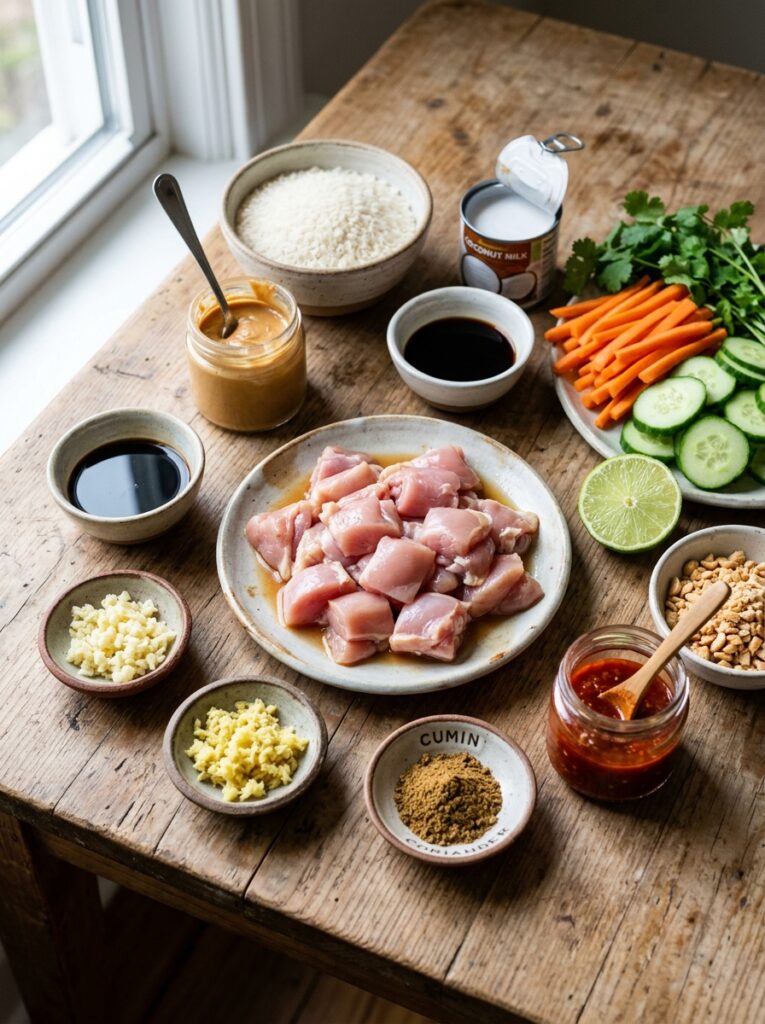 Chicken Satay Rice Bowls: Easy Homemade Recipe 13 Chicken satay ingredients arrang… 202605221922