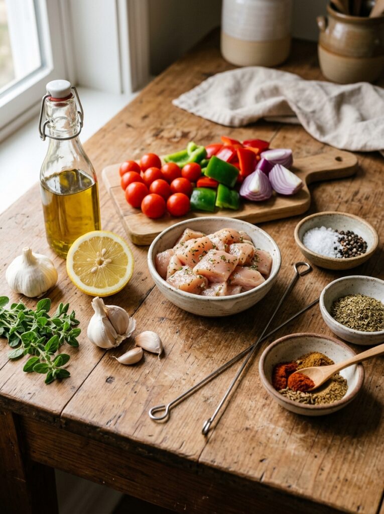 Chicken Souvlaki Skewers: A Homemade Mediterranean Delight 13 Chicken souvlaki ingredients arr… 202605032243