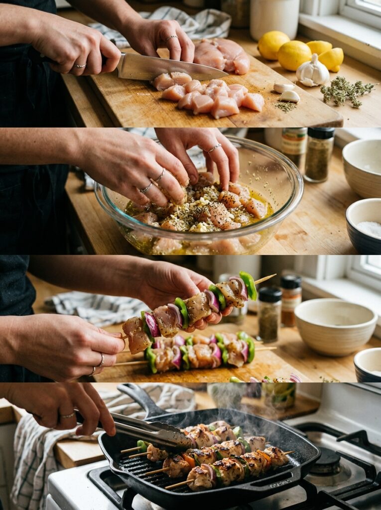Chicken Souvlaki Skewers: A Homemade Mediterranean Delight 14 Chicken souvlaki skewers cooking… 202605032243