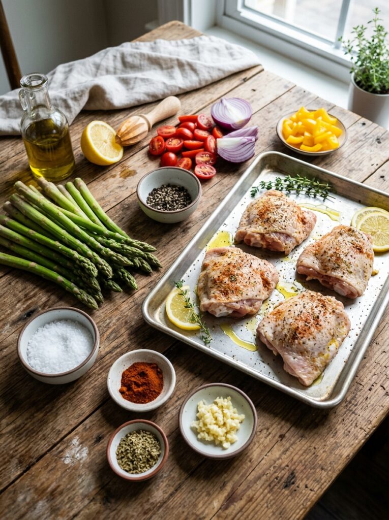 Sheet Pan Chicken Thighs and Asparagus: Easy One-Pan Dinner 13 Chicken thighs and asparagus ing… 202605231844