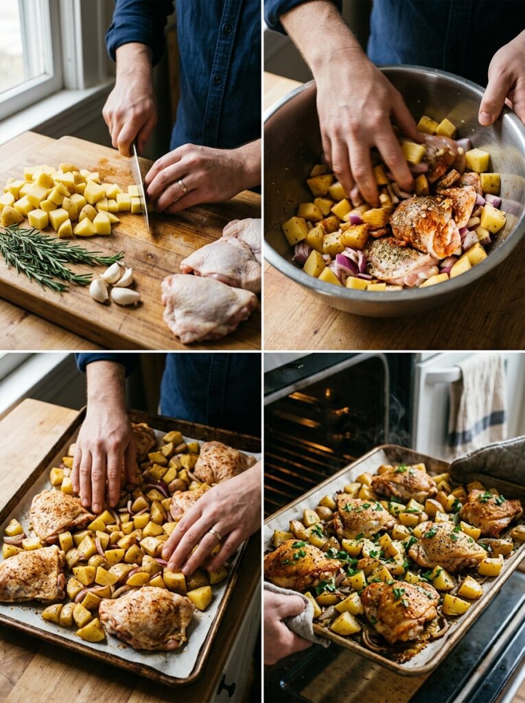 Sheet Pan Chicken Thighs and Potatoes: The Ultimate One-Pan Meal 14 Chicken thighs and potatoes cooking 202605221946