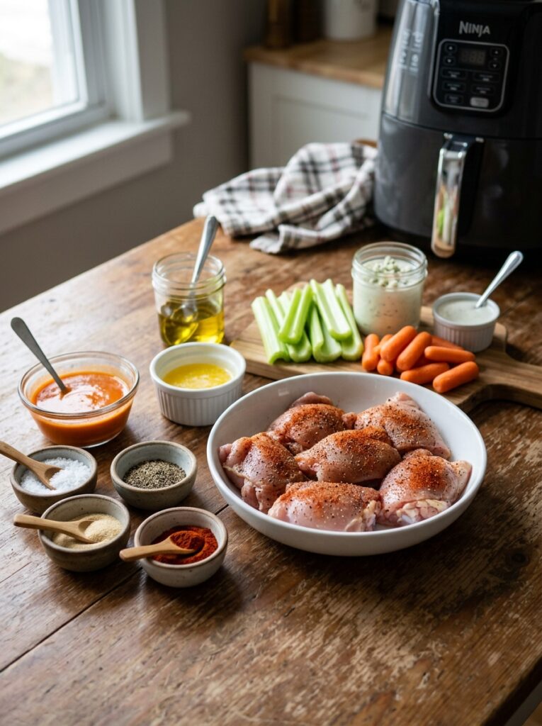 Air Fryer Buffalo Chicken Thighs: Crispy, Juicy, and Spicy 13 Chicken thighs ingredients arran… 202605311725