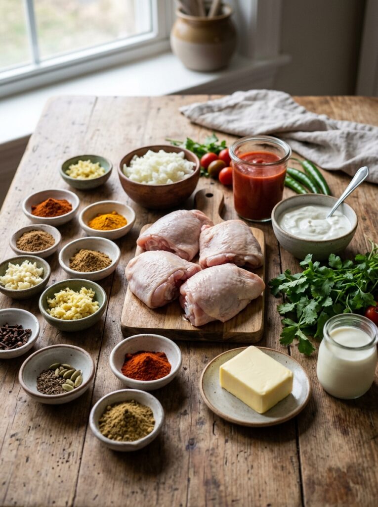 Butter Chicken Thighs: Rich, Creamy Indian Curry Made at Home 13 Chicken thighs ingredients on table 202605111311