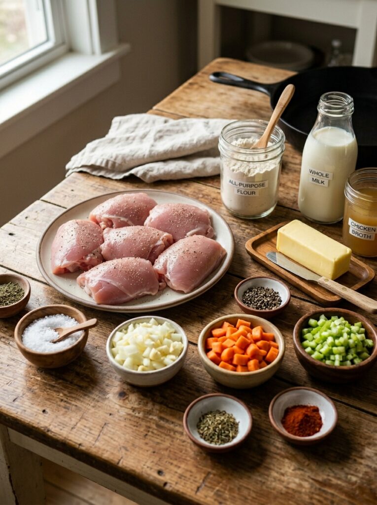 Country Gravy Chicken Thighs: A Hearty Southern Comfort Meal 13 Chicken thighs ingredients on table 202605171816