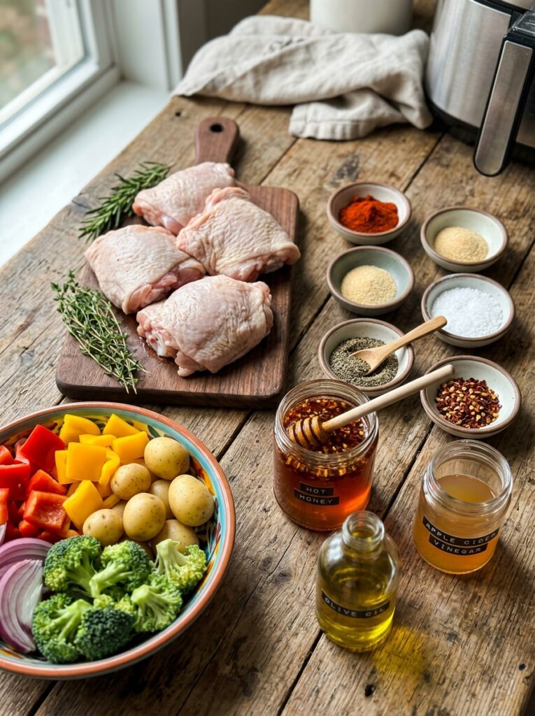 Air Fryer Hot Honey Chicken Thighs 13 Chicken thighs ingredients on table 202605251514