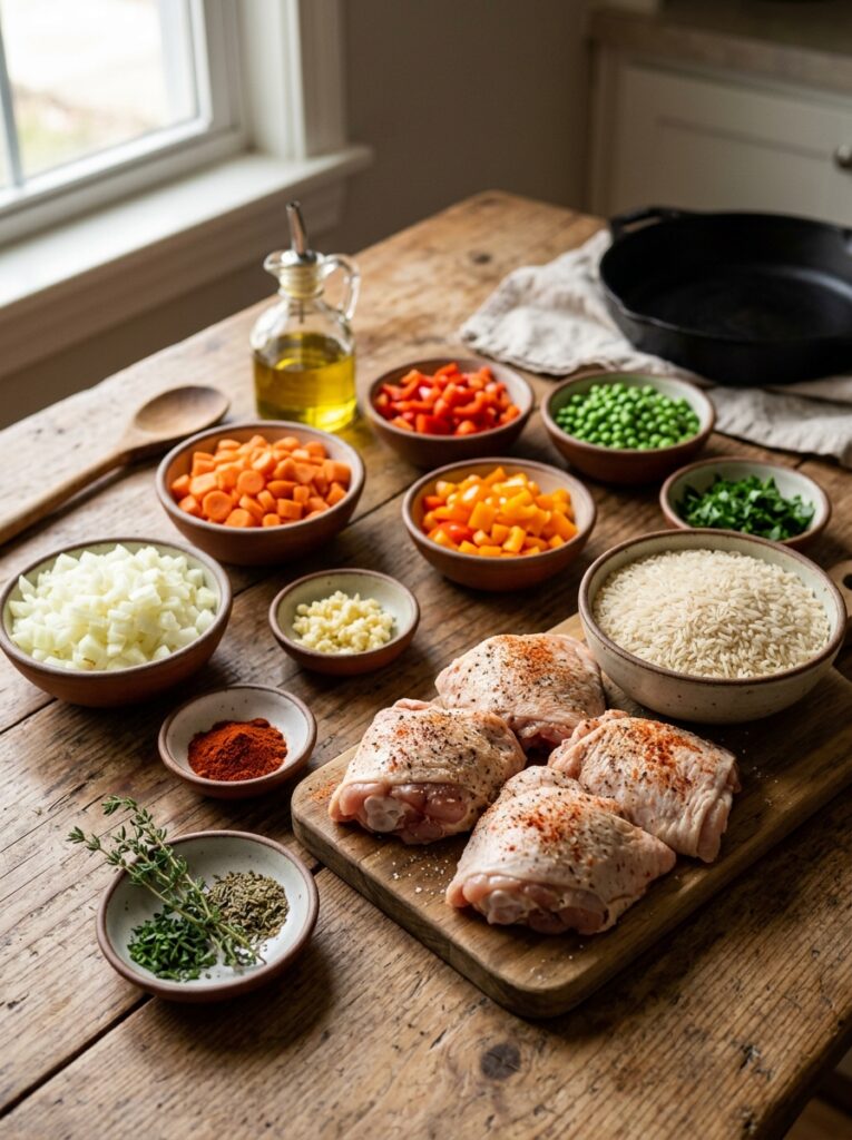 One Pan Chicken Thighs and Rice 13 Chicken thighs rice ingredients … 202605182341