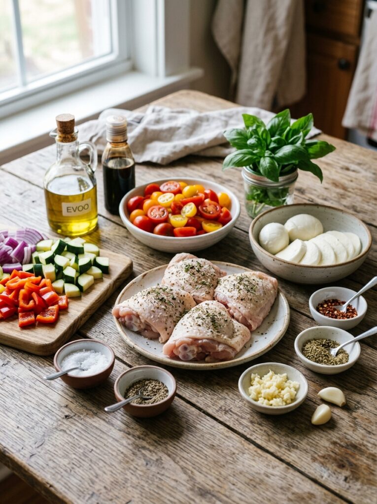 Caprese Chicken Thighs: A Quick Italian-American Dinner 13 Chicken thighs with caprese ingr… 202605052109