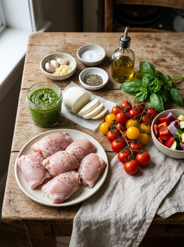 Pesto Mozzarella Chicken Thighs: Easy Homemade Recipe 13 Chicken thighs with pesto mozzar… 202605052046