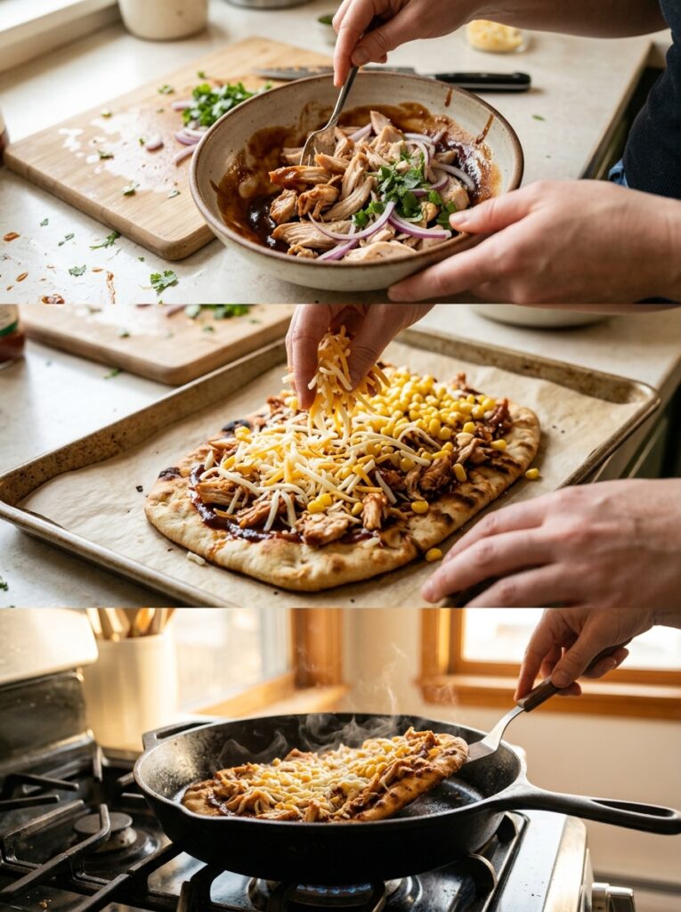 Cooking bbq chicken flatbread pizza 202605062312
