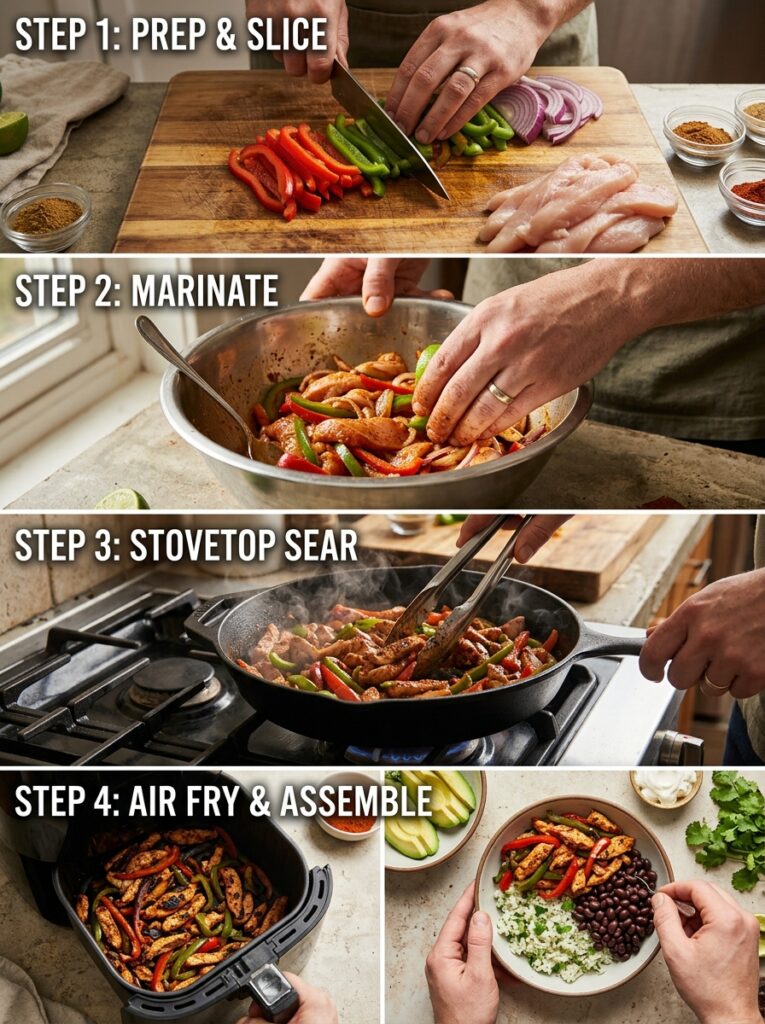 Air Fryer Chicken Fajita Bowls 14 Cooking chicken fajita bowls ste… 202605141144