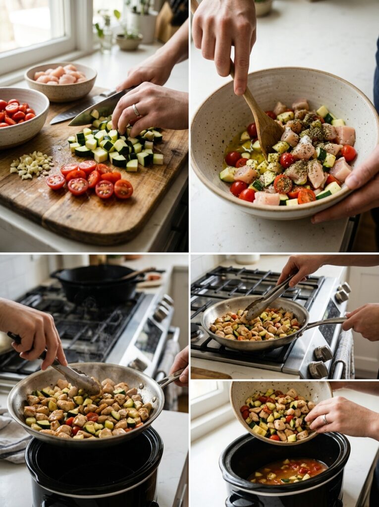 Crockpot Chicken with Zucchini and Tomatoes: The Easiest Slow Cooker Dinner 14 Cooking chicken with zucchini to… 202605252006