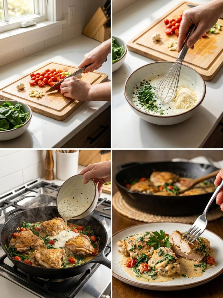 Creamy Tuscan Chicken Thighs: A Rich, One-Skillet Italian Dinner 14 Cooking creamy Tuscan chicken th… 202605131824