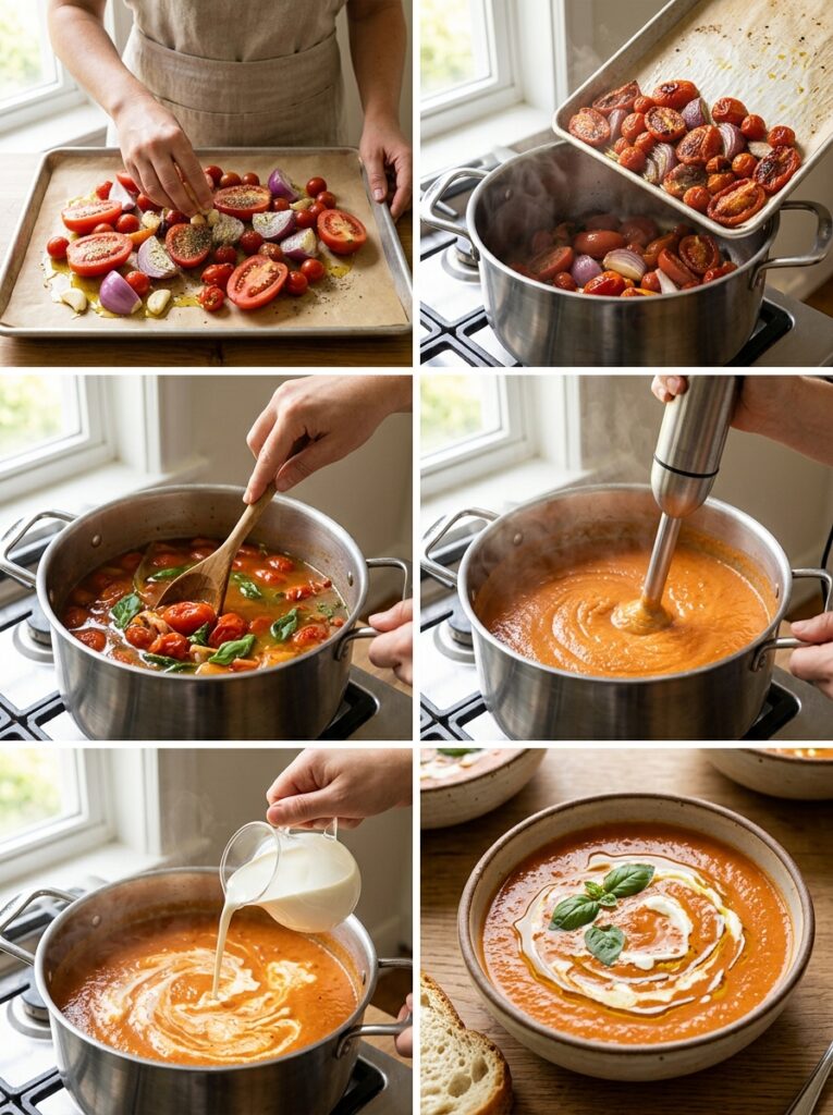 Creamy roasted tomato basil soup 14 Cooking creamy tomato basil soup 202606071913