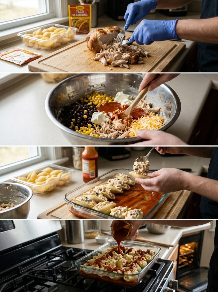Rotisserie Chicken Enchilada Stuffed Shells 3 Cooking rotisserie chicken enchi… 202605252011
