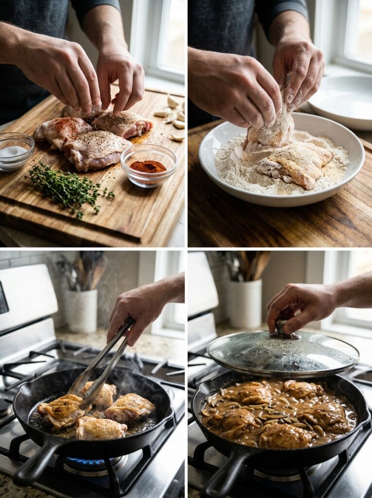 Smothered Chicken Thighs: A Comforting, Flavor-Packed Dinner Recipe 14 Cooking smothered chicken thighs… 202605171750