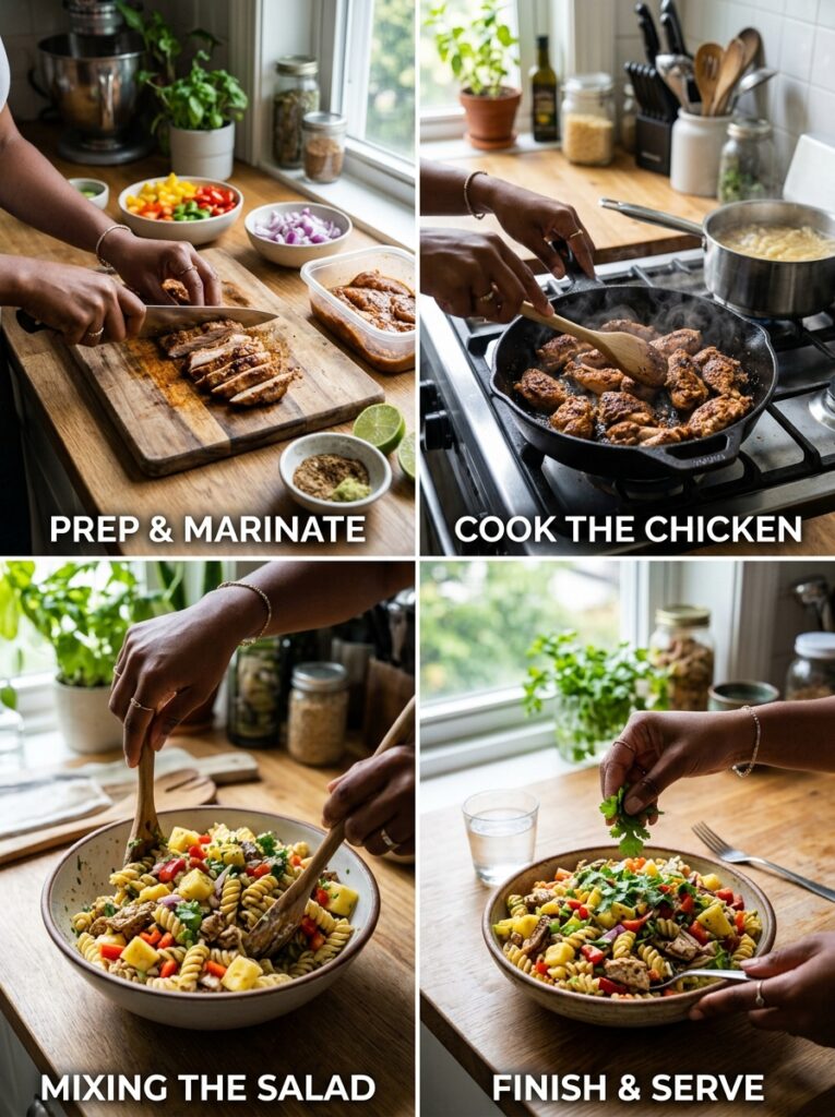 Spicy jerk chicken pineapple pasta salad 14 Cooking spicy jerk chicken pasta 202606062035